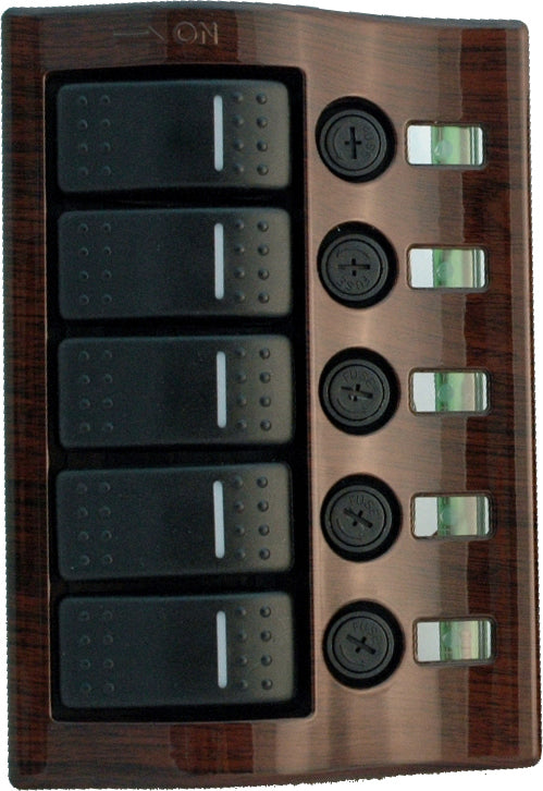 Switch panel 5 switches, manual fuses, black