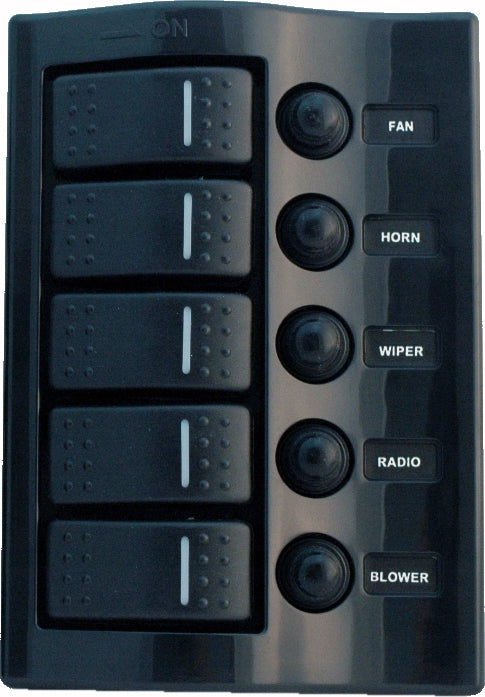 Switch panel 5 switches with automatic fuse, black