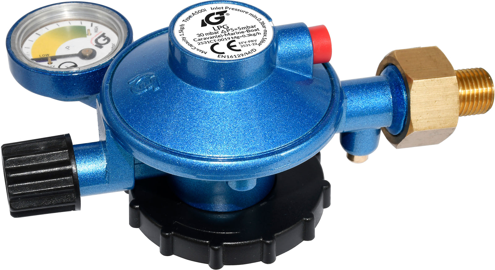 Gas regulator with pressure gauge M14 connection