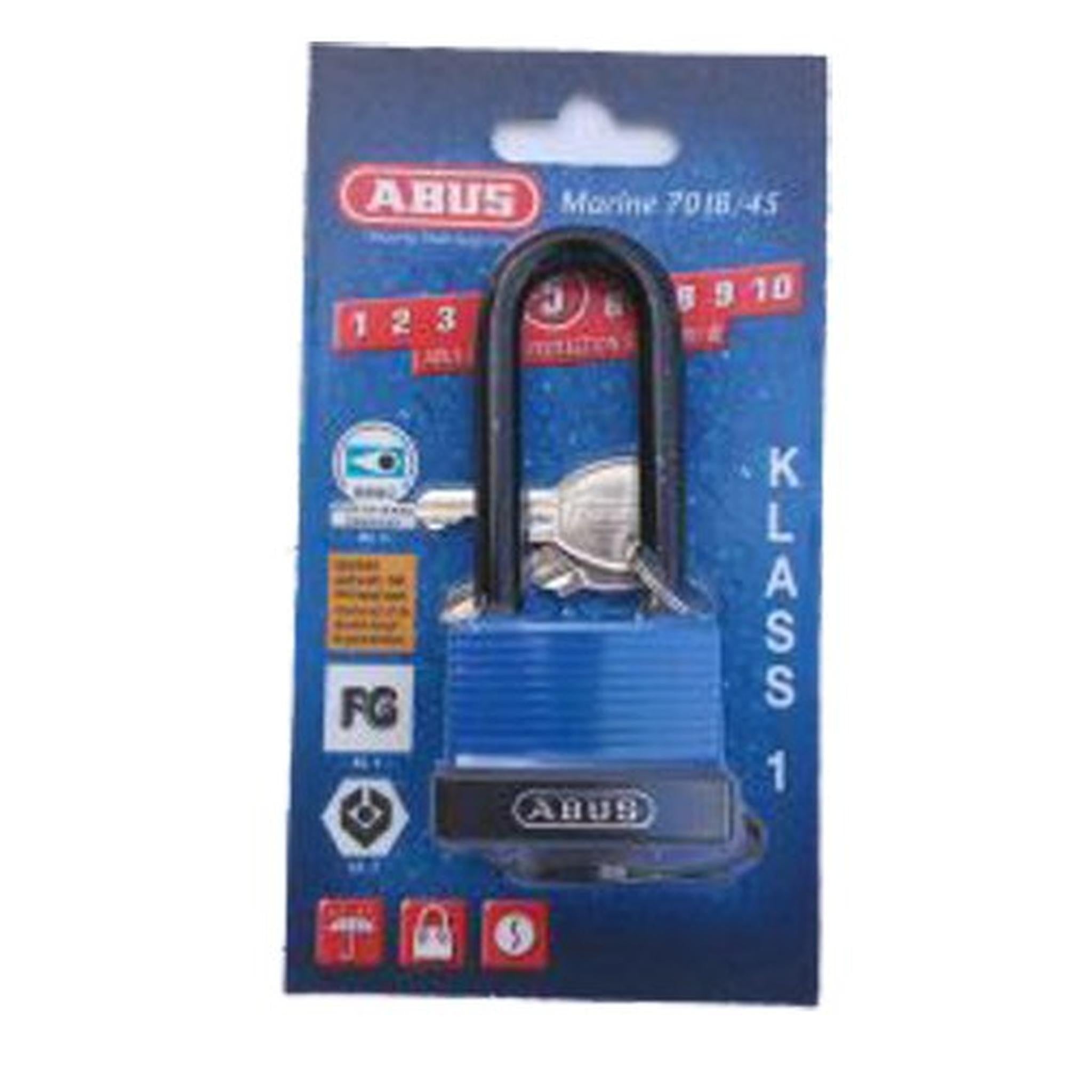 Padlock Abus Long Shackle Marine 70Ib/45 63mmfg Class 1