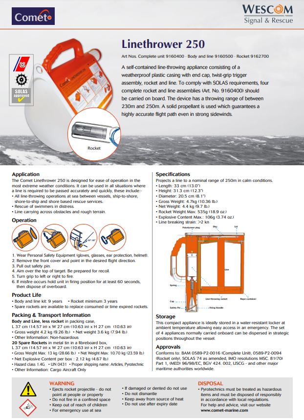 Linekaster-Enkelt-Skudd System- 250M Kompl., Comet