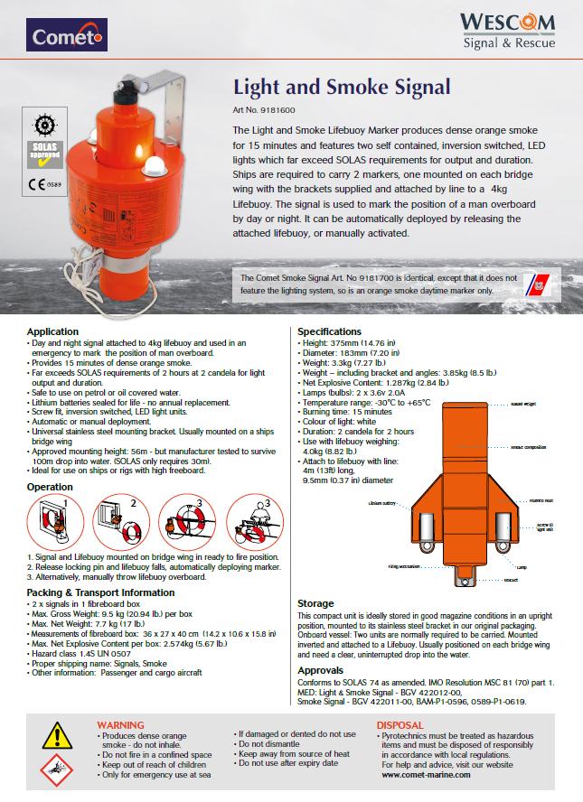 M.O.B. Signal Lys og Røyk Lithium Batt. og Brakett, Comet